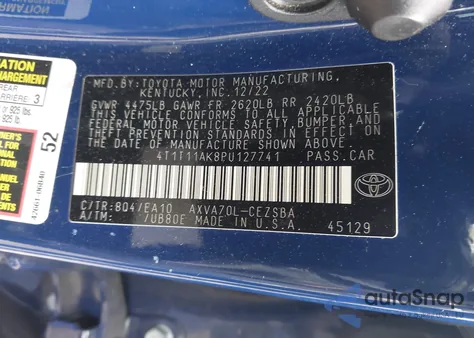 2023 Toyota Camry Se z USA, uszkodzony, nr VIN 4T1T11AK8PU127741